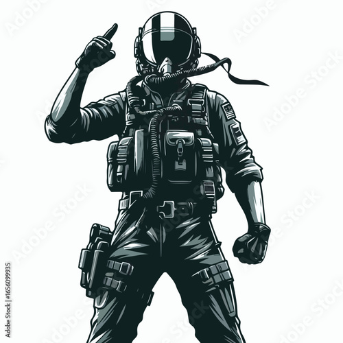 Vector image of a male fighter pilot
