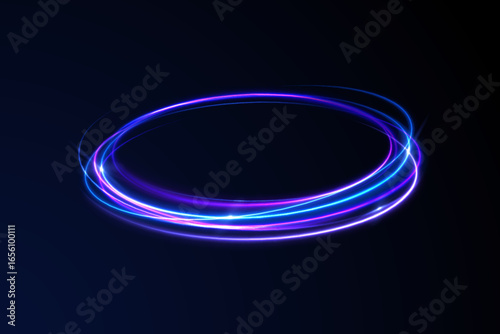 Neon magic trail moves through light abstract swirl lines speed rotation background shimmer three-dimensional purple glistering shiny flash motion shine beam glowing wind glow miracle transparent wave