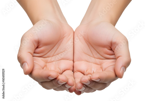 Two open hands palms up in a receiving position on transparent background