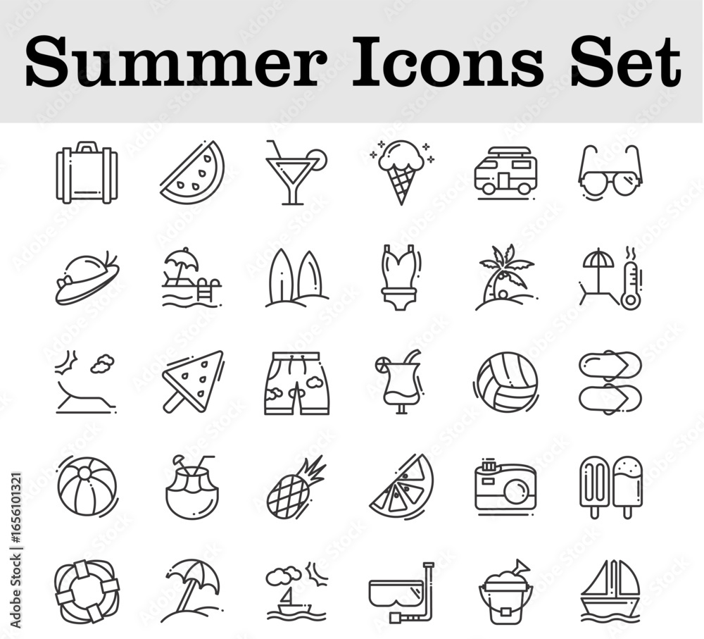 Fototapeta premium Summer icons set. vector. editable
