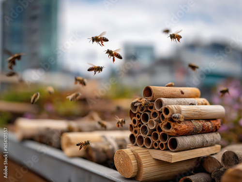 Urban Bee Hotel: Sustainable Pollinator-Friendly Habitat and Wildlife Conservation
