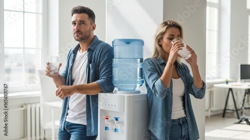 Refreshing break at the water cooler