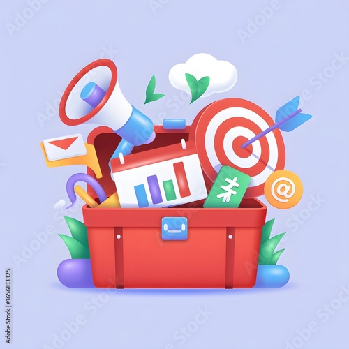 Marketing toolbox filled with business growth and success tools