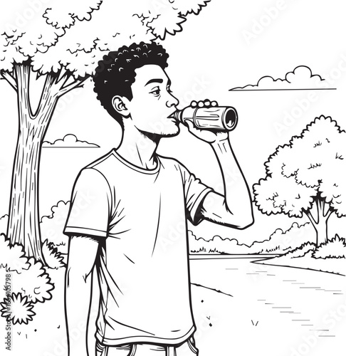 Refreshment on the Trail: A person takes a refreshing break in a serene outdoor setting, the essence of a cool drink offered with a moment of respite and rejuvenation.