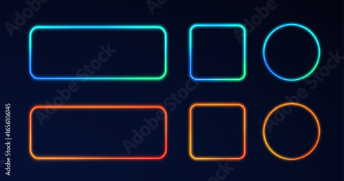 Futuristic glow neon gradient frame rectangle social smoke media template haze mist pink blue red orange purple design element transparent light vector banner background