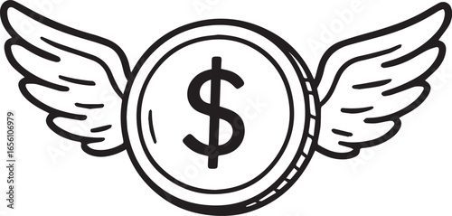 Financial Freedom: A stylized illustration of a coin adorned with wings symbolizes the concept of monetary liberation and wealth creation.