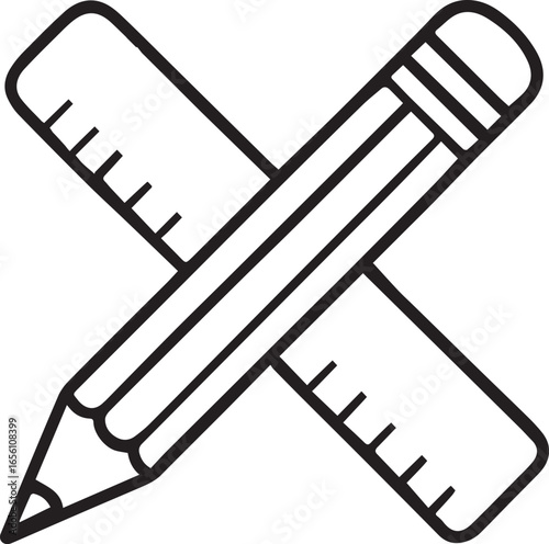 Sketching Essentials: A minimalist monochrome depiction of a ruler and pencil, crossed in an emblematic arrangement. Perfectly portraying the core of design and precision in a simple visual form.