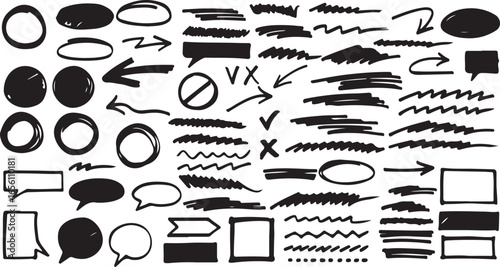 Hand-Drawn Marker Circle Set – Highlight, Stroke, Sketch, Callout, Scribble, Emphasis, Black, Abstract, Rough, Handmade, Marker Shape, Note, Frame, Graphic, Circle Art, Doodle, Rough Line, Highlight D