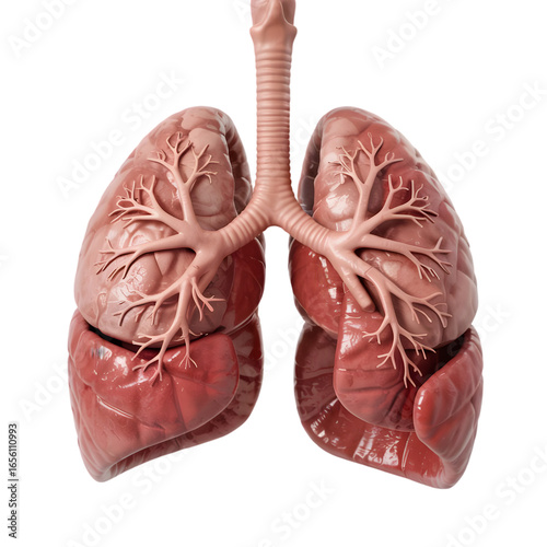 Human lungs anatomy, a vital organ for respiration and gas exchange isolated on transparent background
