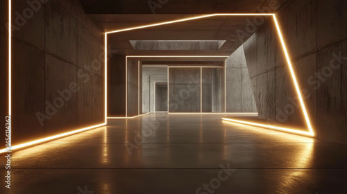 Abstract architectural concrete interior of a minimalist house