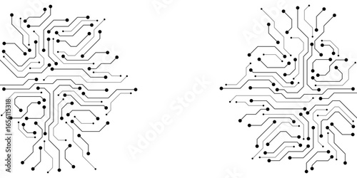 Technology black circuit diagram concept. High-tech circuit board connection system.Vector abstract technology on a white background.