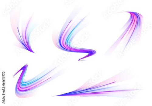 Line wave dynamic flow street neon laser speed track road light background futuristic fast future technology ribbon datum