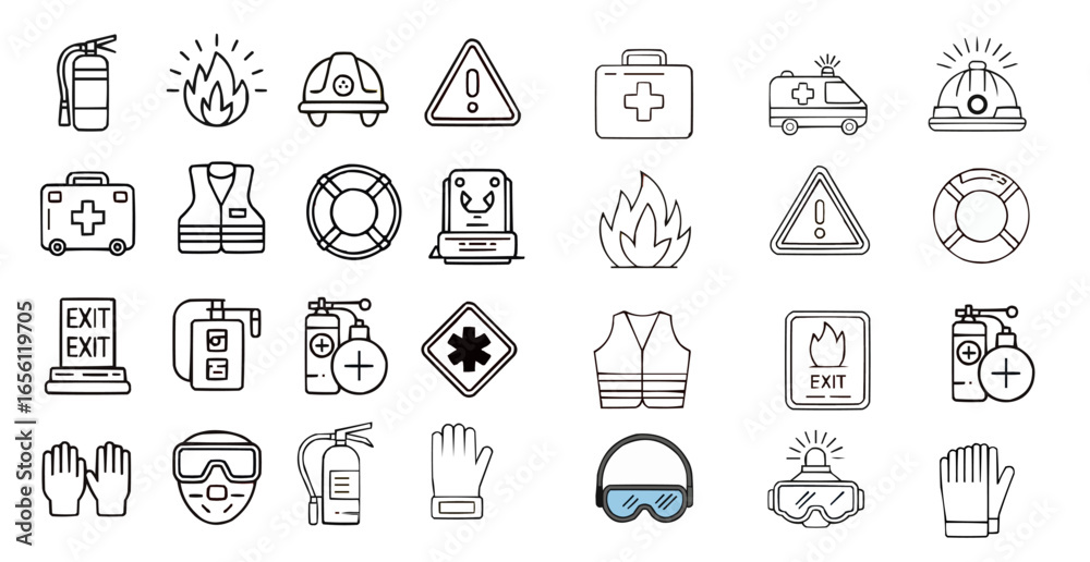 Fototapeta premium Vector Safety Icons for Workplace and Emergency Situations