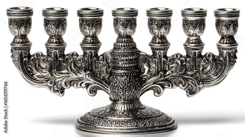 Ornate Hanukkah Menorah with Intricate Carvings for Jewish Holiday Decor