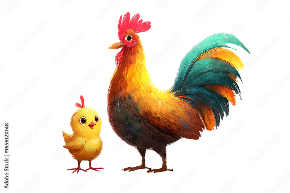 Fototapeta premium Rooster and chick illustration