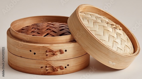 Bamboo Steamers with Intricate Weaving for Traditional Asian Cuisine Preparation