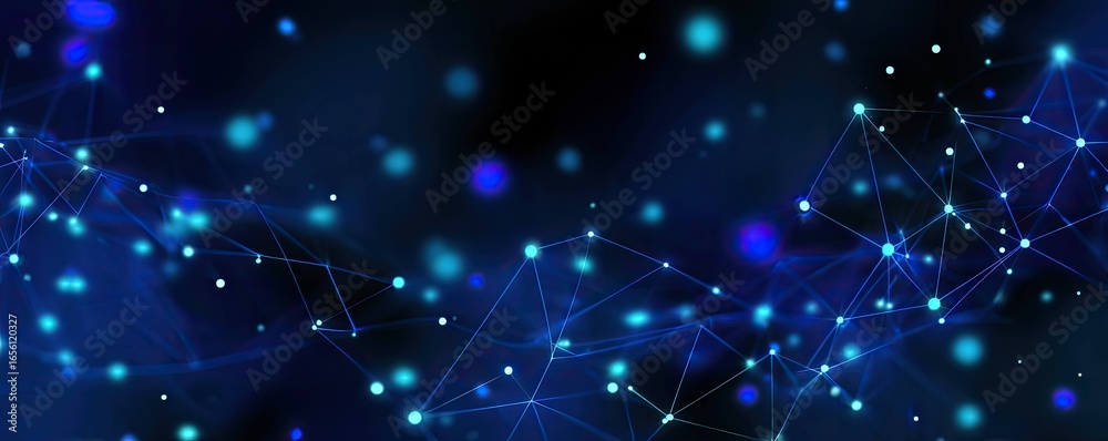 Fototapeta premium Exploring a Futuristic Environment Abstract Blue Digital Network in Wide Angle Virtual Art Space