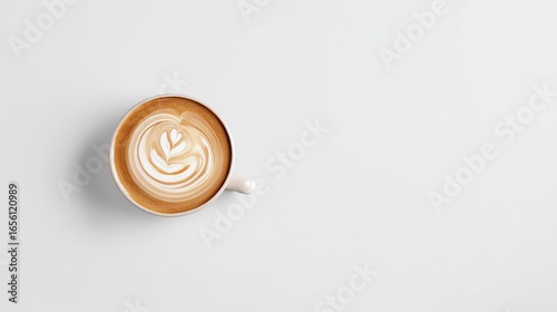 Aesthetic Latte Art: Heart-Shaped Foam Design on Creamy Coffee in a White Cup