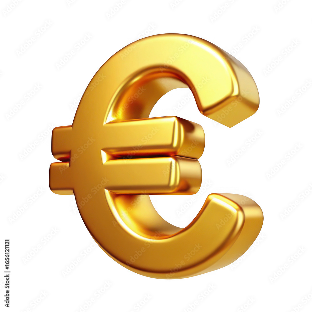 Fototapeta premium 3d golden euro symbol with metallic shine and realistic depth transparent background