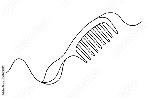 Elegant minimalist line art of a comb for hair styling, beauty, and personal care product designs, original vector