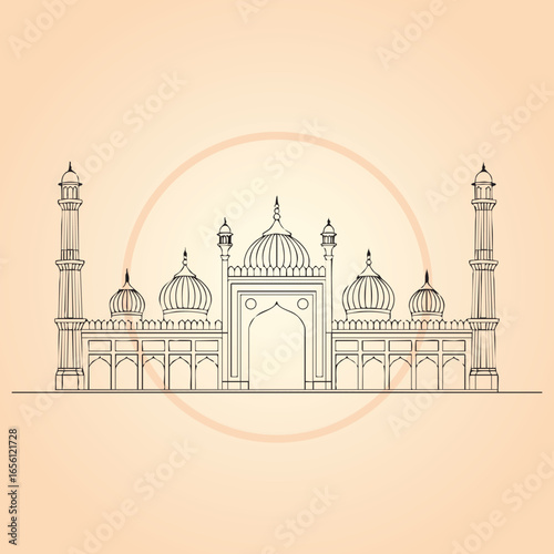 Jama Masjid silhouette in black color. Jama Masjid delhi black icon.