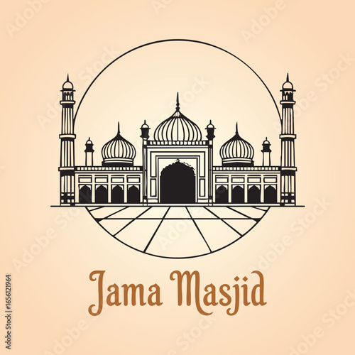 The Heritage of Jama Masjid Monumental Design-Vector Illustration