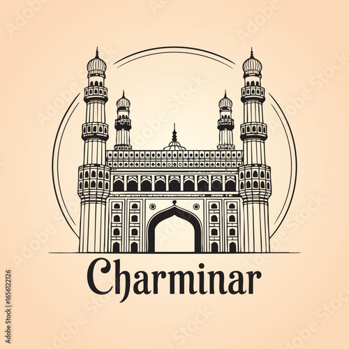 char minar Vector Line Art Illustration