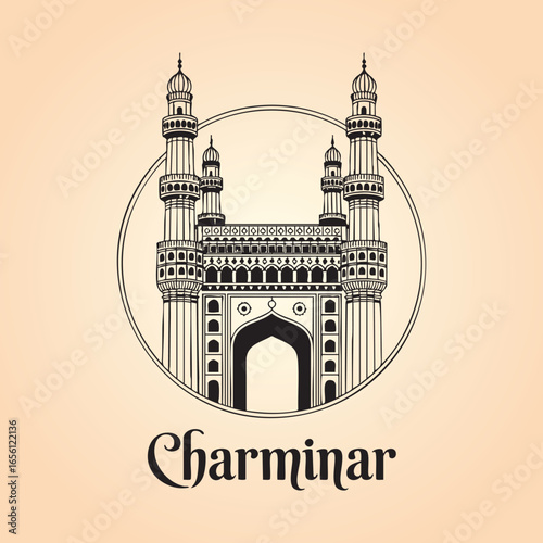 char minar Vector Line Art Illustration