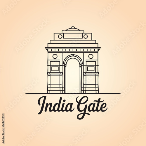 India Gate Vector Line Art Illustration