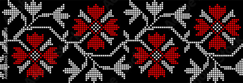 Vector illustration of Ukrainian floral ornament in ethnic style, identity, vyshyvanka, embroidery for print clothes, websites, banners. Background. Geometric design, border, copy space, frame