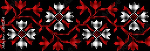 Vector illustration of Ukrainian floral ornament in ethnic style, identity, vyshyvanka, embroidery for print clothes, websites, banners. Background. Geometric design, border, copy space, frame