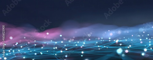 Abstract Cosmic Network Art in Virtual Space A Glowing Environment Experience with Wide Views