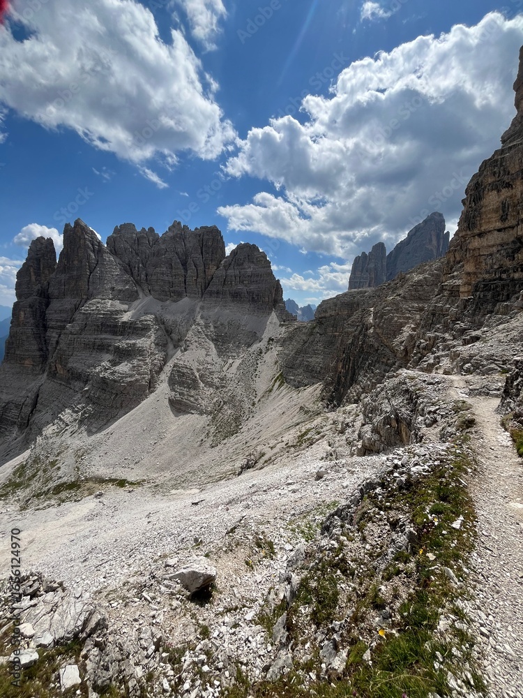 Fototapeta premium high mountain landscape, Via Ferrata DeLuca Innerkofler, Monte Paterno, Dolomites Mountains, Italy