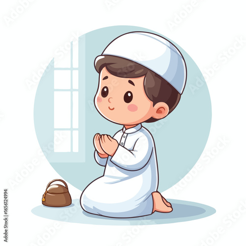 Vector image of a little Muslim boy praying