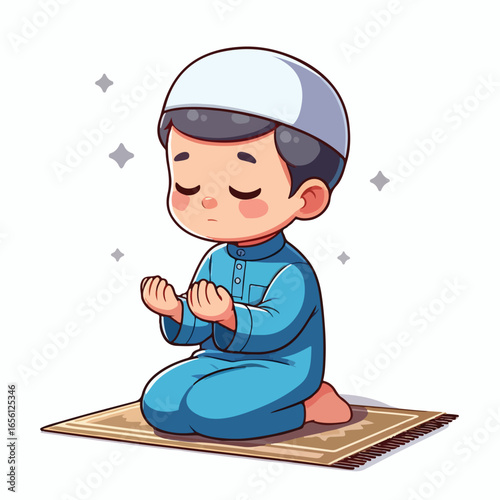 Vector image of a little Muslim boy praying