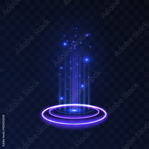 Hologram abstract stage laboratory space science fiction yellow red purple blue virtual set cyber futuristic illustration vector