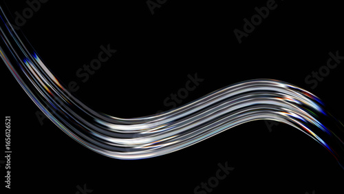 Abstract gradient glass shape dark background. Color dispersion iridescent futuristic design.