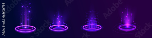 Round circle square futuristic holographic portal tech game virtual abstract stage laboratory space science fiction vector illustration