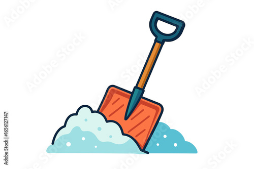 Snow shovel resting on a pile of snow in winter season shovel clearing snow