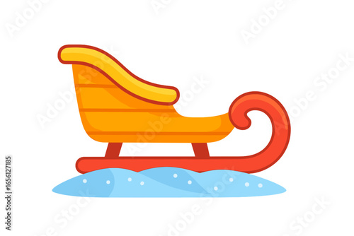 Colorful sleigh on snow for winter holiday decorations sleigh in snowy field