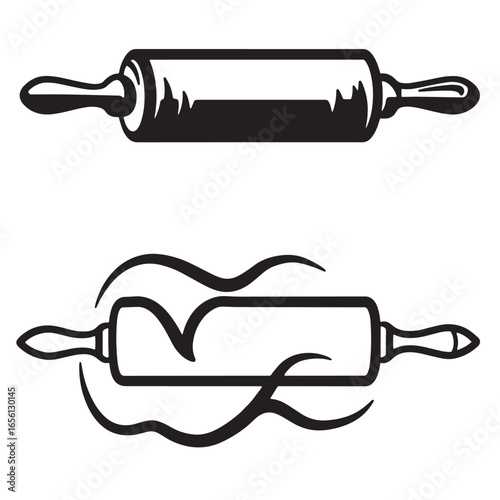Black and white rolling pin illustrations representing baking and culinary activities simple design