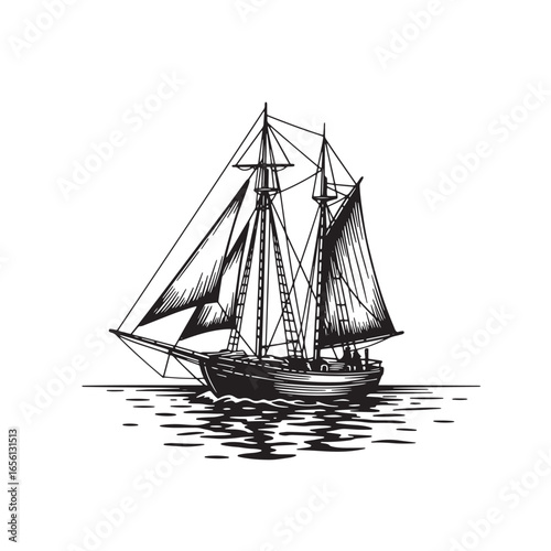 Classic vintage sailing ship illustration showing a detailed nautical vessel on the open sea