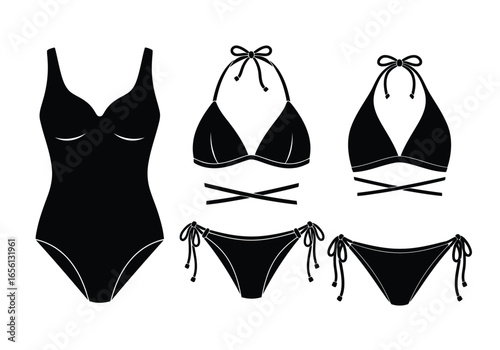 Collection of black bikini and onepiece swimsuit silhouettes