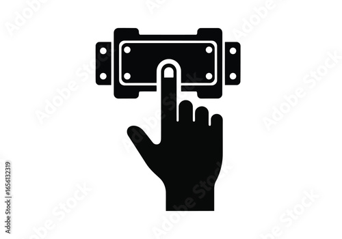 Finger pressing a button on a device