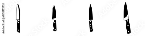 Selection of kitchen knives displayed against a plain background showcasing various sizes and styles for culinary tasks