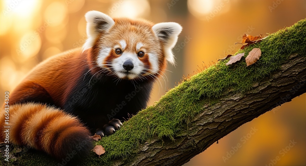 Fototapeta premium Red Panda in Autumn Forest