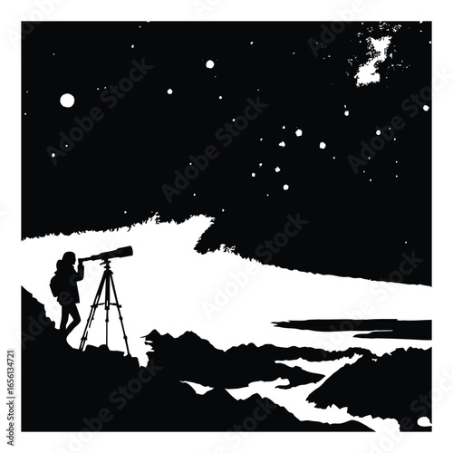 Stargazing silhouette on a mountain ridge