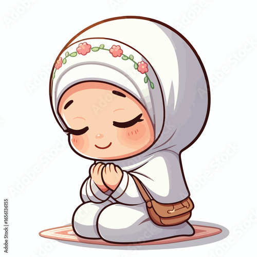 Vector image of a little Muslim woman praying