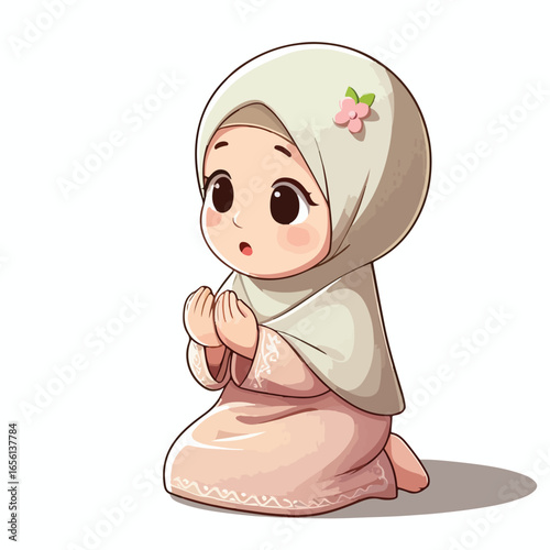 Vector image of a little Muslim woman praying