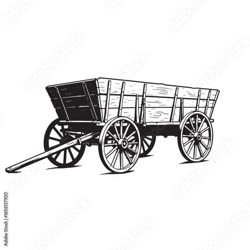 Vector illustration of a rustic wooden wagon isolated on a white background